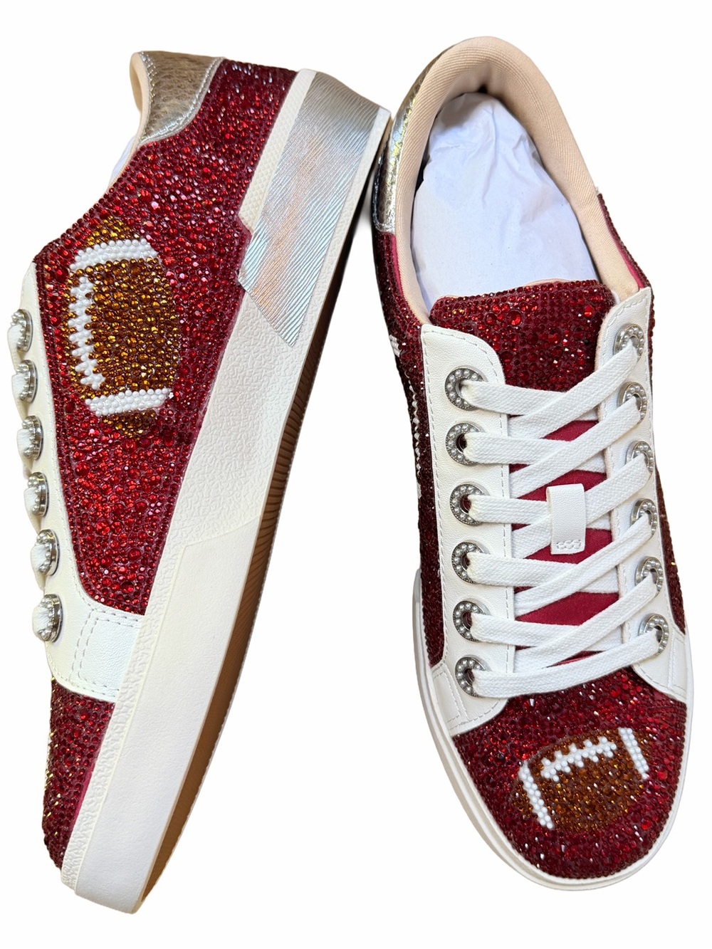 New Betsey Johnson Archy Crystal Embellished Red Football Sneakers Size 10